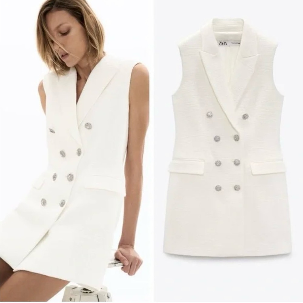 Zara white tweed vest dress